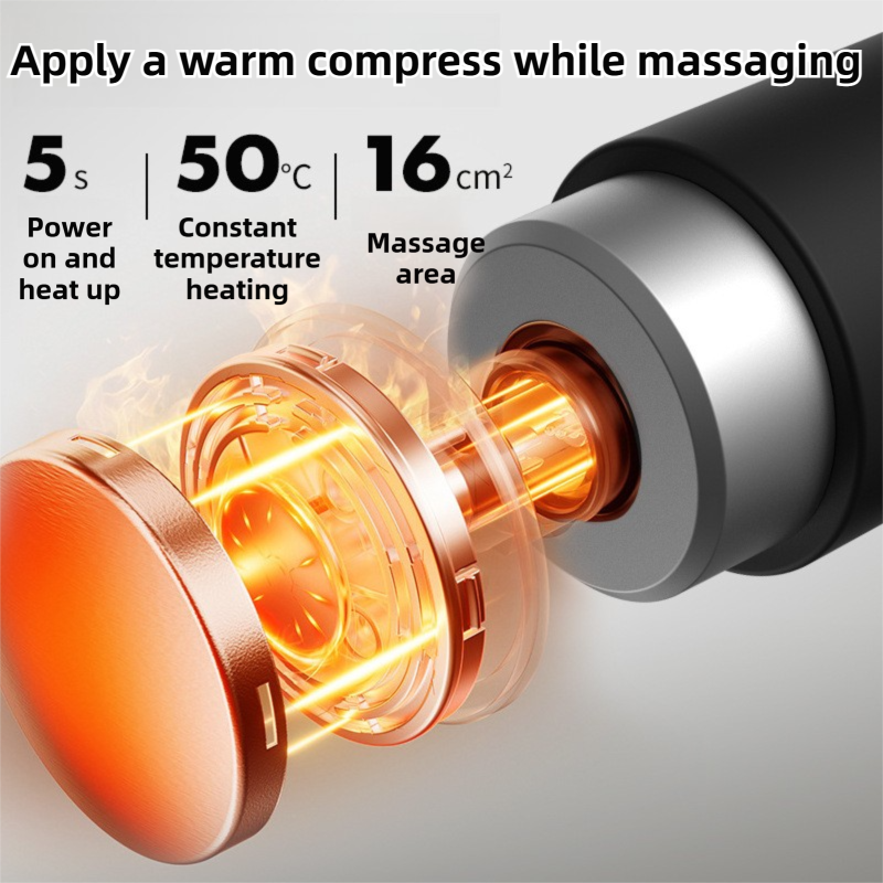 Black Grey Mini Hot Cold Massage Gun with10 Heads - 6 Intensity Dual Thermal view 3