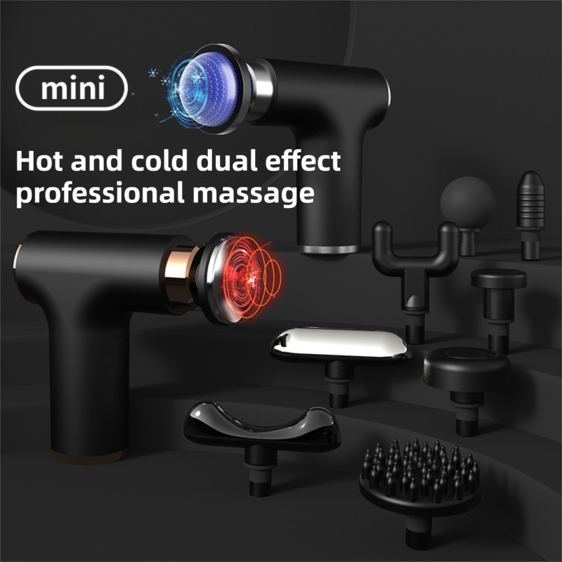 Black Sliver Mini Hot Cold Massage Gun with10 Heads - 6 Intensity Dual Thermal view 2