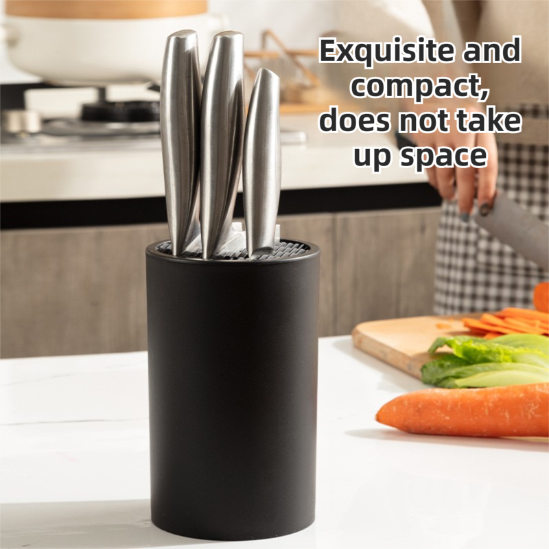 Matte Black Modern Multi-Slot Knife Block with Secure Wave Insert & Drainage view 4