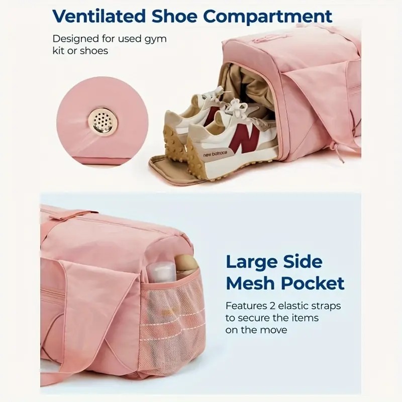Pink High-Capacity Yoga Gym Duffel Set with Bonus Bottle Phone Pouch view 3