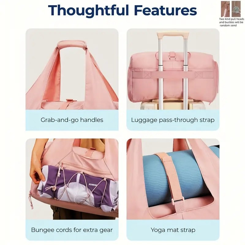 White High-Capacity Yoga Gym Duffel Set with Bonus Bottle Phone Pouch view 2