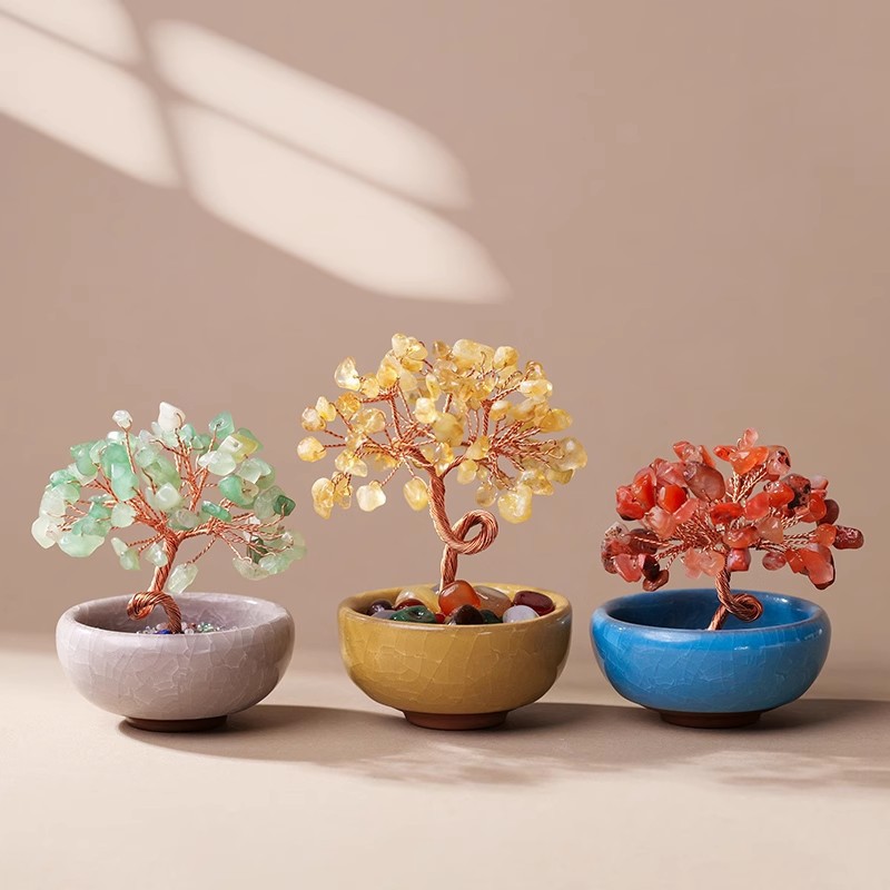 Natural Yellow Crystal Money Tree with Fortune Basin & Adjustable Wire view 3