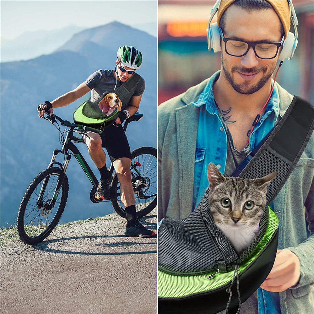 Green Hands-Free Pet Chest Carrier - Breathable Mesh Crossbody Bag for Dogs & view 3