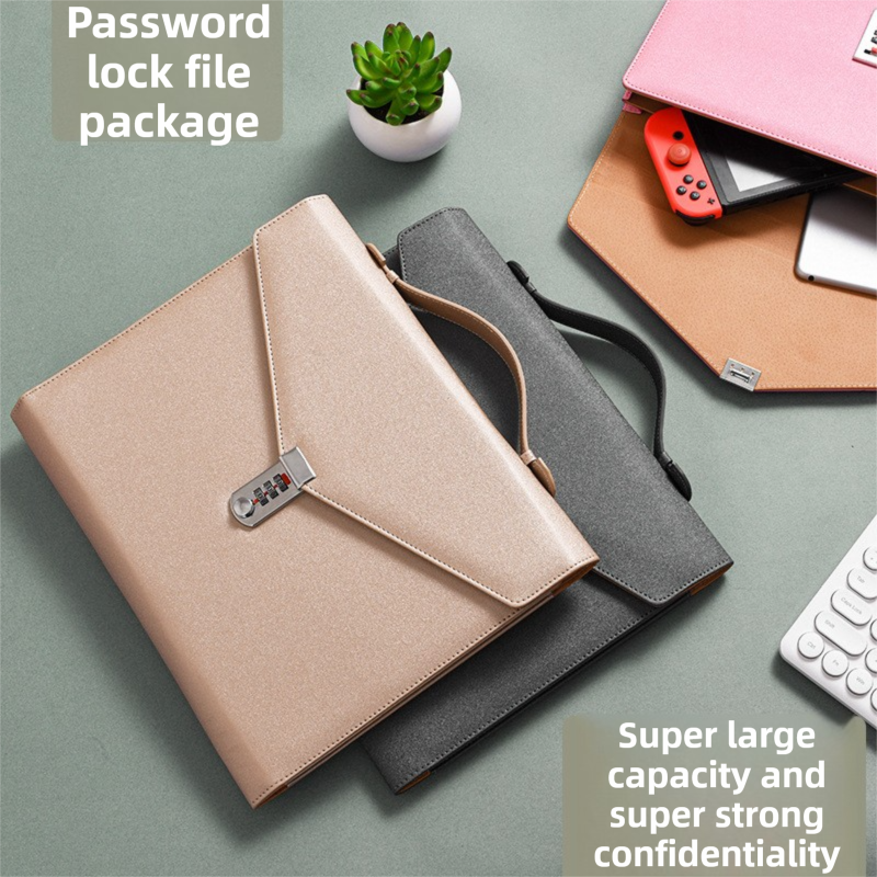 Black Anti-Theft Document Organizer with Secure Password Lock - Waterproof PU view 2