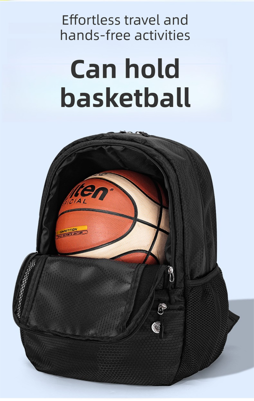 24L High-Capacity Grey Basketball Backpack with Shoe Compartment & Dedicated view 4
