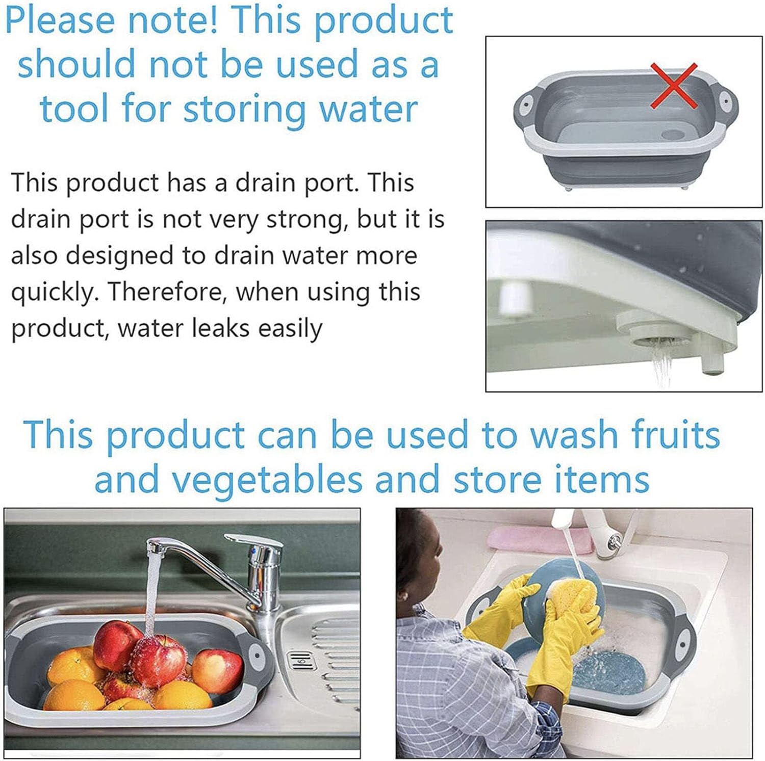 3-in-1 Green Collapsible Cutting Board & Drain Basin & Storage Tub - Portable view 4