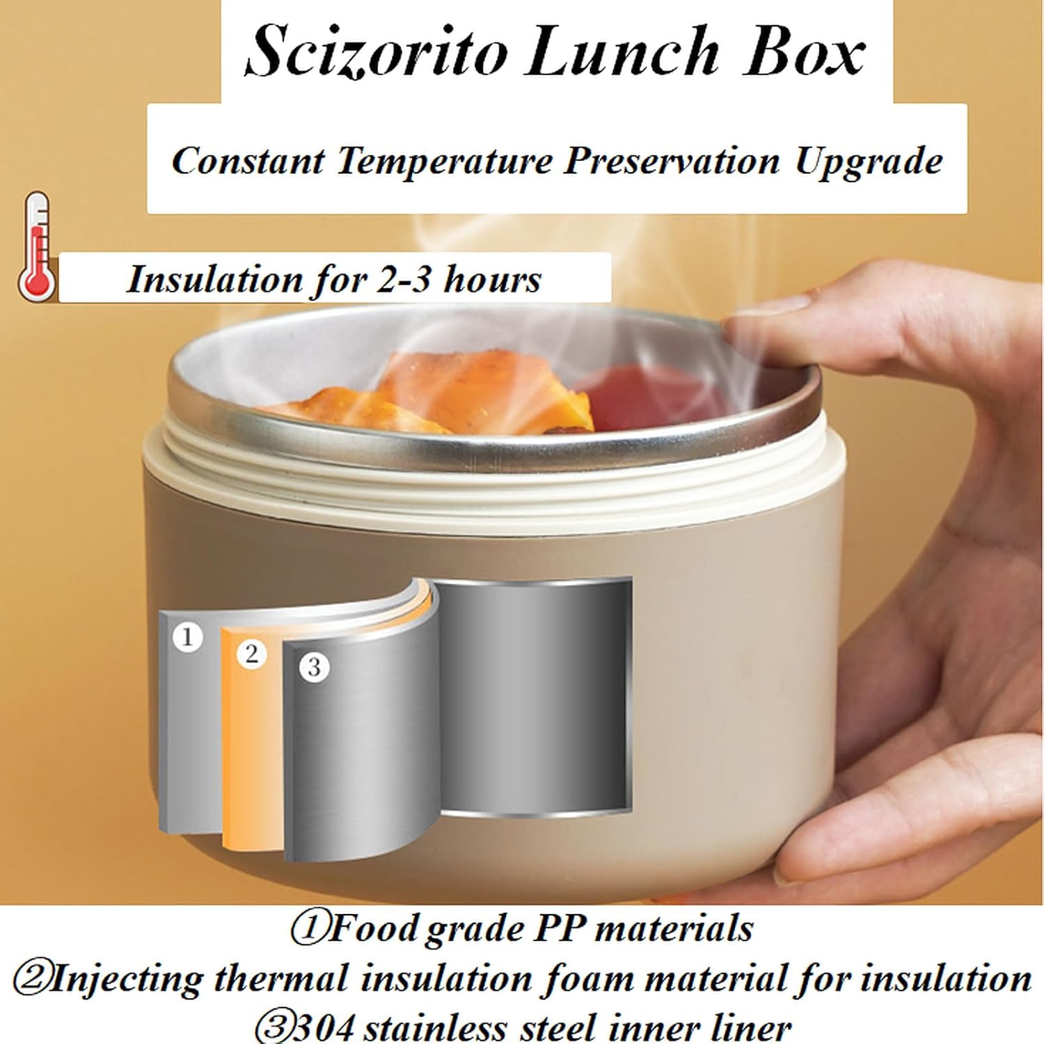 4-Pack Beige 304 Stainless Steel Microwave-Safe Lunch Box Set - Stackable view 4