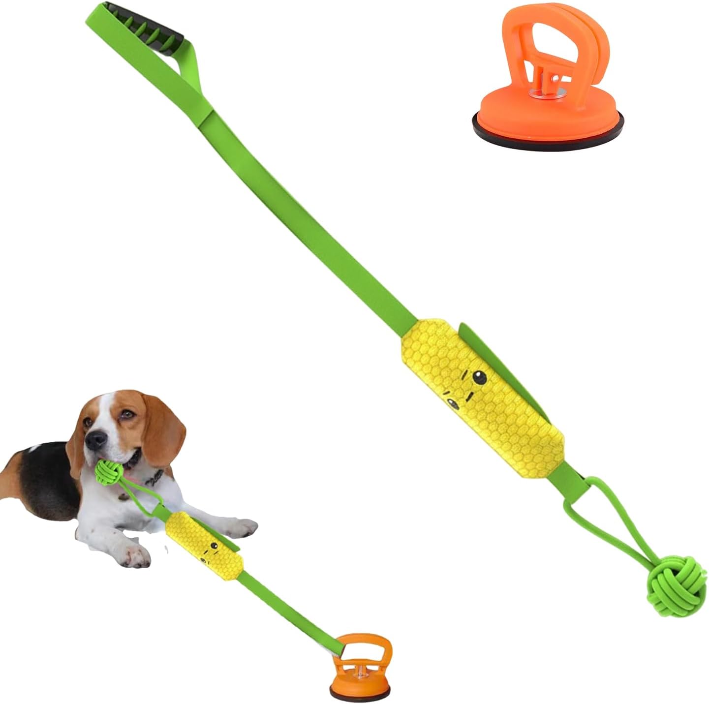 Corn-shaped Tug-of-War Dog Toy with Suction Cup & Chew Rope Knot - Interactive