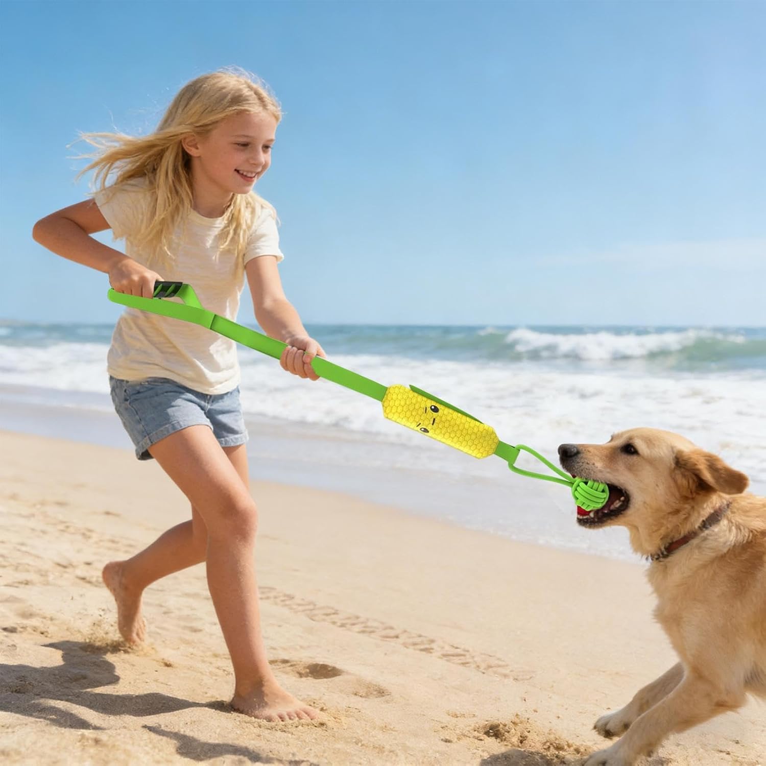 Corn-shaped Tug-of-War Dog Toy with Suction Cup & Chew Rope Knot - Interactive view 4