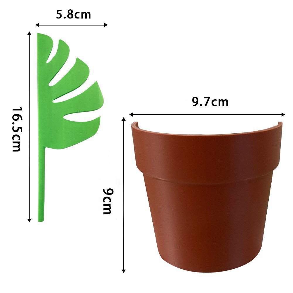 2 Set Mirror-Mount Half-Leaf Monstera Bathroom Organizer (Vase + 3 Leaves) view 4