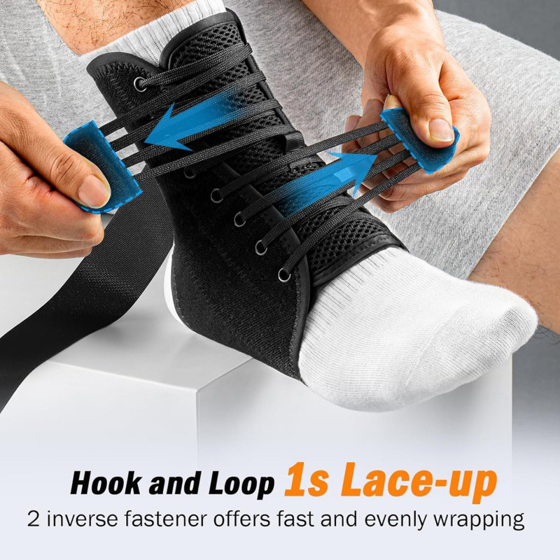 XS Size Black Triple-Layer Compression Ankle Brace With Adjustable Lace-Up view 2