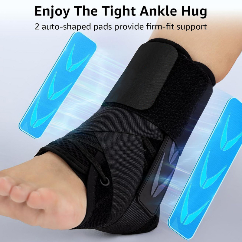 XS Size Black Triple-Layer Compression Ankle Brace With Adjustable Lace-Up view 3