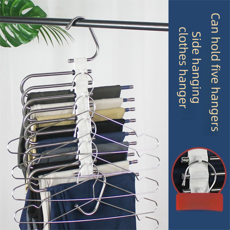 9-Layers Black Stainless Steel Pants Rack with Horizontal view 3