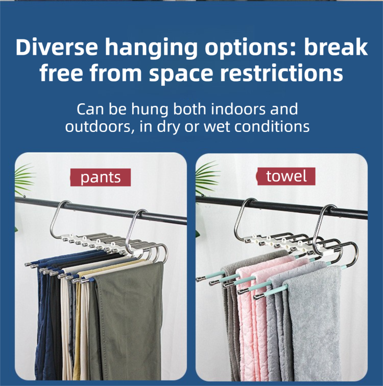 9-Layers Black Stainless Steel Pants Rack with Horizontal view 4