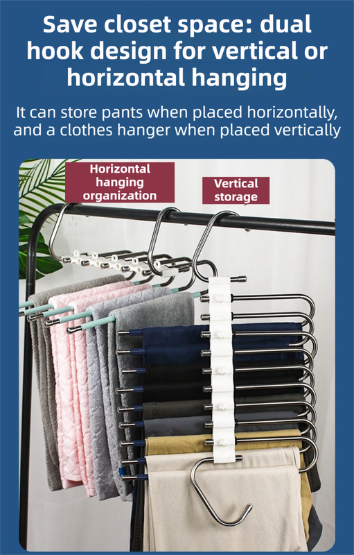 9-Layers Black Stainless Steel Pants Rack with Horizontal view 5