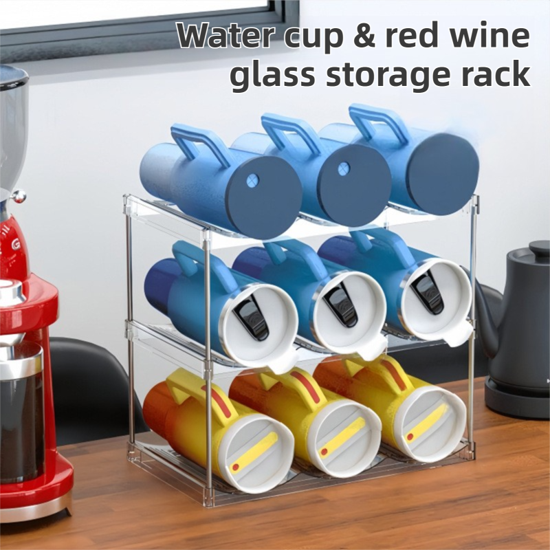 3-Tier Stackable Transparent Cup & Wine Organizer - Detachable Tumbler & view 2