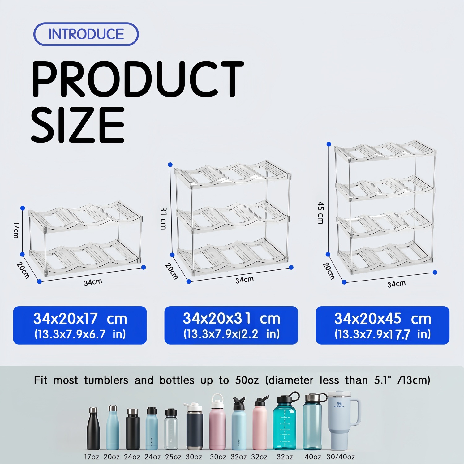 3-Tier Stackable Transparent Cup & Wine Organizer - Detachable Tumbler & view 3