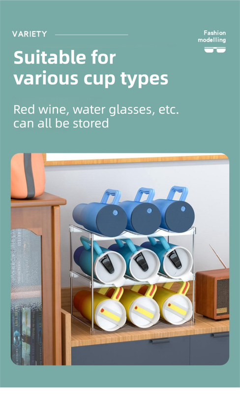 3-Tier Stackable Black Cup & Wine Organizer - Detachable Tumbler & Bottle view 4
