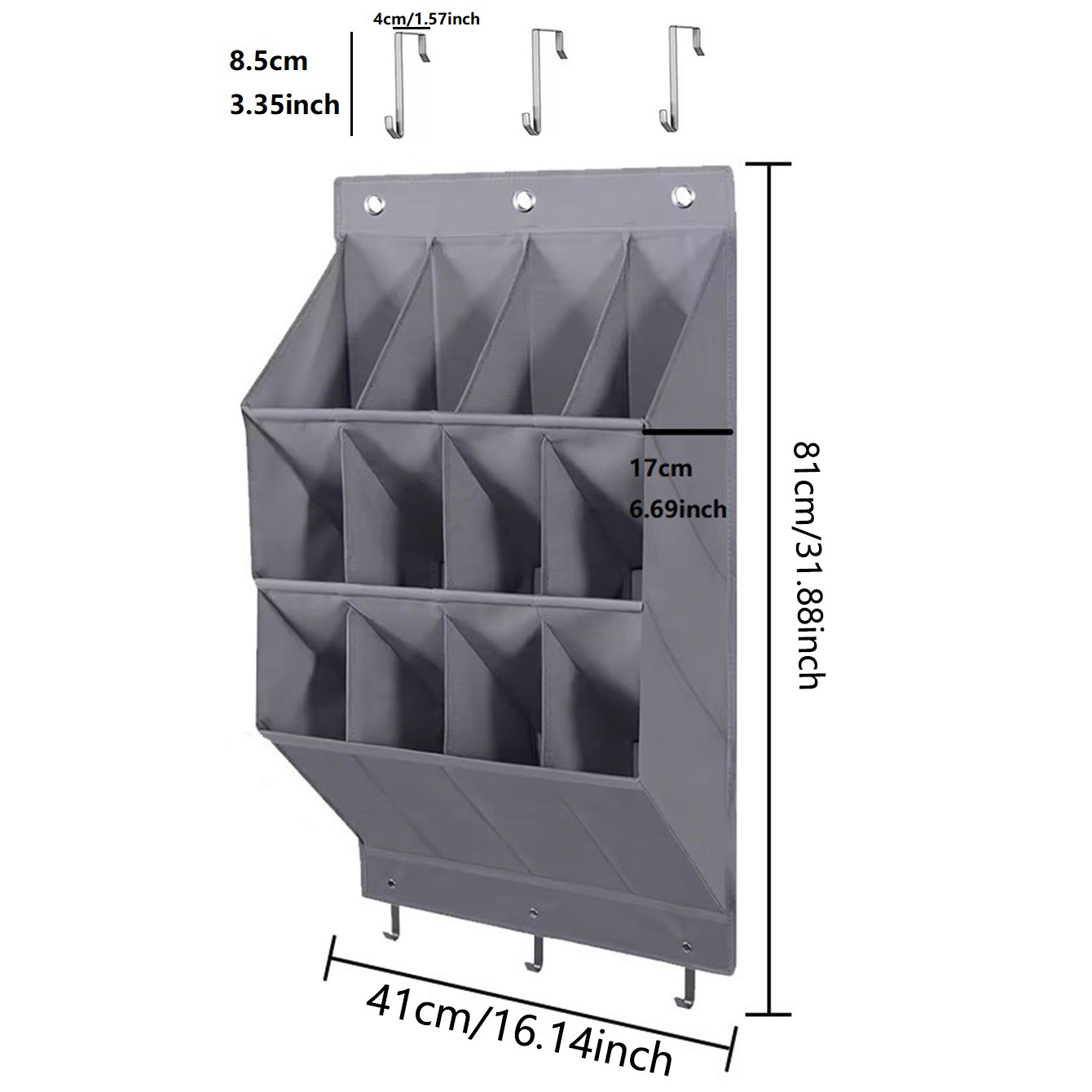 12-Pockets Grey Collapsible Over-the-Door Hanging Storage Bag - Space-Saving view 3
