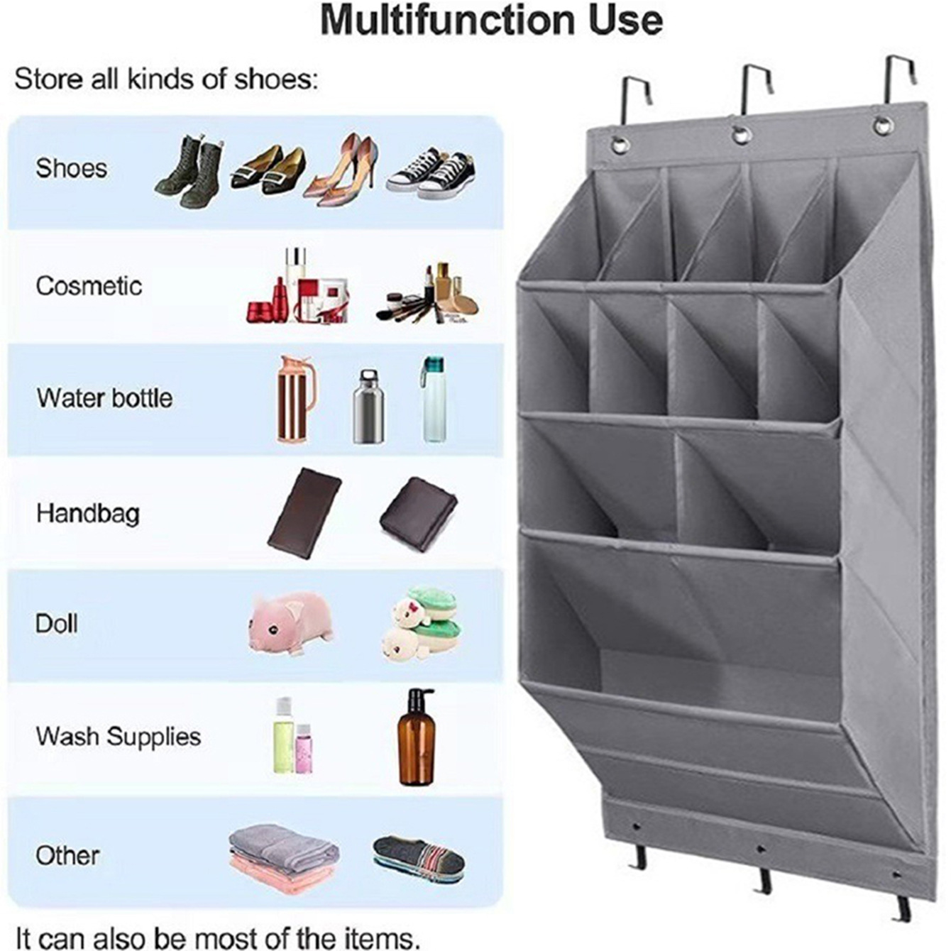 8-Tier Grey Collapsible Over-the-Door Hanging Storage Bag - Space-Saving Shoes view 3