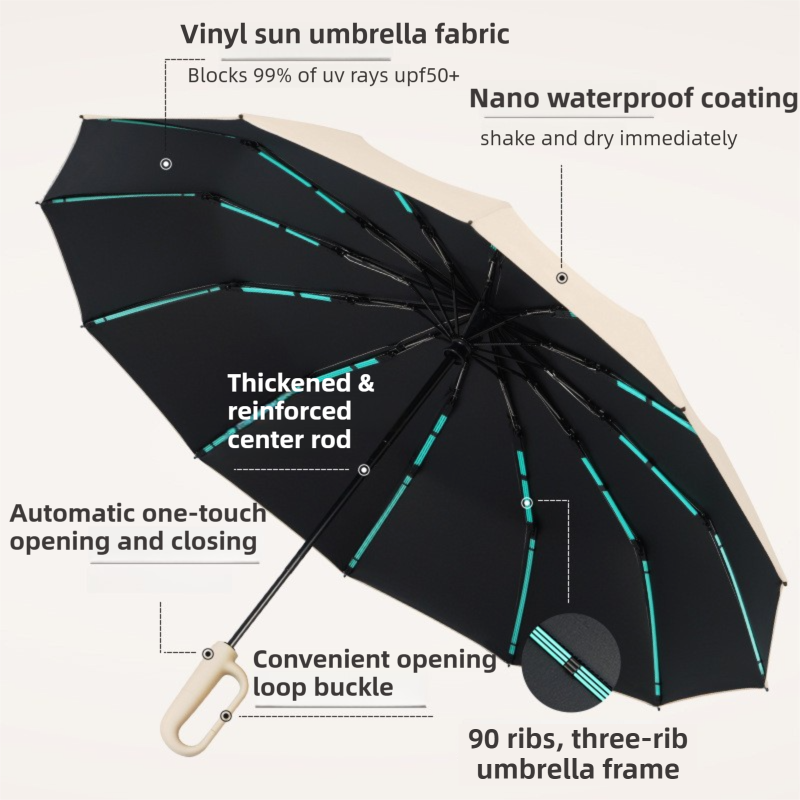Black Heavy Duty Fully Automatic Carabiner Umbrella with Integrated Hook view 3