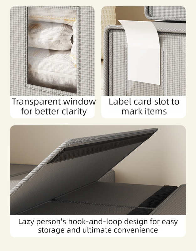 2-Pack Grey Foldable Bedding Storage Box with Zipper & Handle - Wardrobe view 5