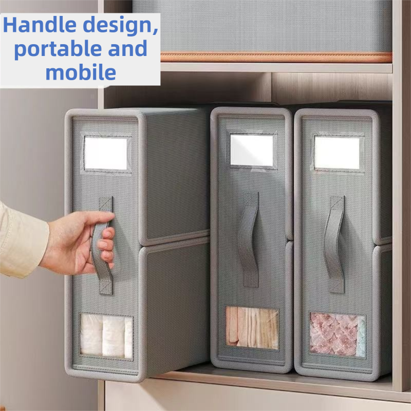 2-Pack Grey Foldable Bedding Storage Box with Zipper & PU Leather Handle view 4