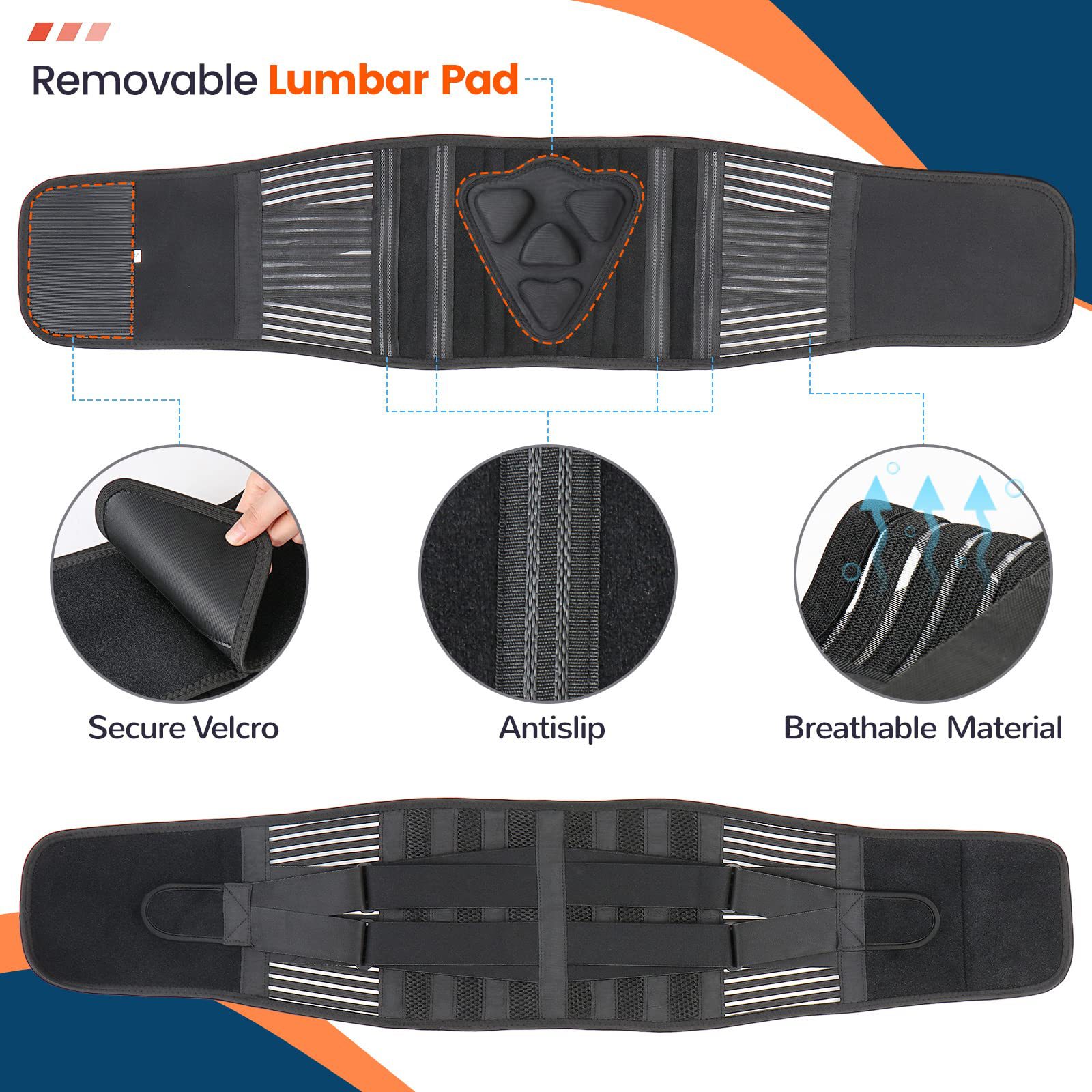 XL Size Black Double-Compression Sports Waist Trimmer with 4 Steel Plates and view 3