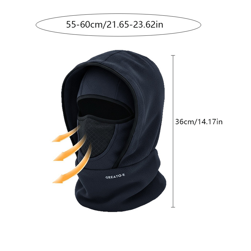 Black Windproof Thermal Balaclava Hood - Full Face Mask & Polar Fleece Neck view 2