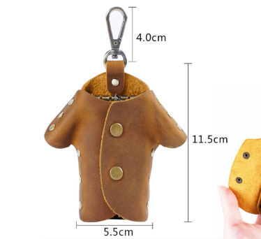 Coffee Genuine Crazy Horse Leather Key Case Creative Jacket Shape Holder view 2