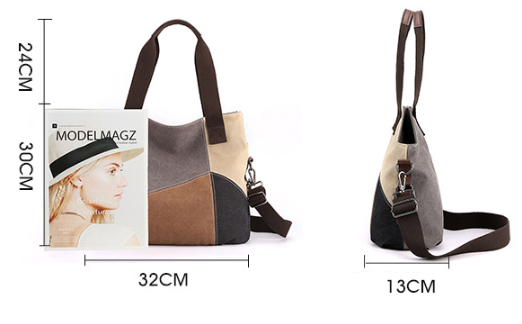 Red Vintage Patchwork Canvas Tote Bag Large Capacity Multi-Pocket Women's view 2