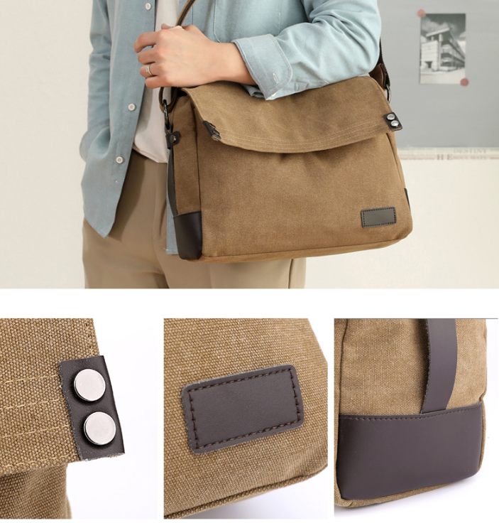 Grey Men's Large Capacity Canvas Messenger Bag Lightweight Multi-Pocket view 2
