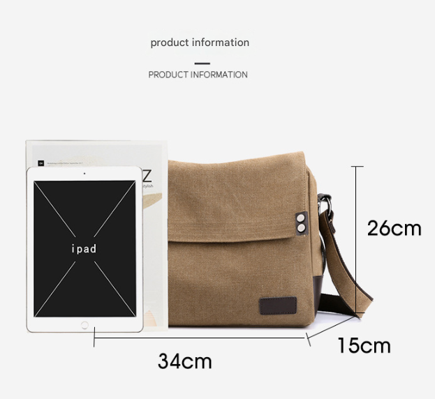 Grey Men's Large Capacity Canvas Messenger Bag Lightweight Multi-Pocket view 3