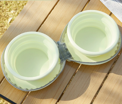 Light Yellow Portable Collapsible Double Pet Bowls for Dogs and Cats - 2x — image 1