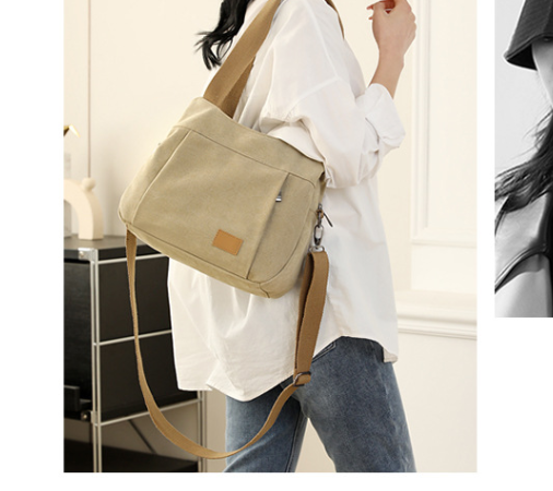 Khaki Multi-functional Large Capacity Canvas Tote Bag - Versatile 3-Way view 4