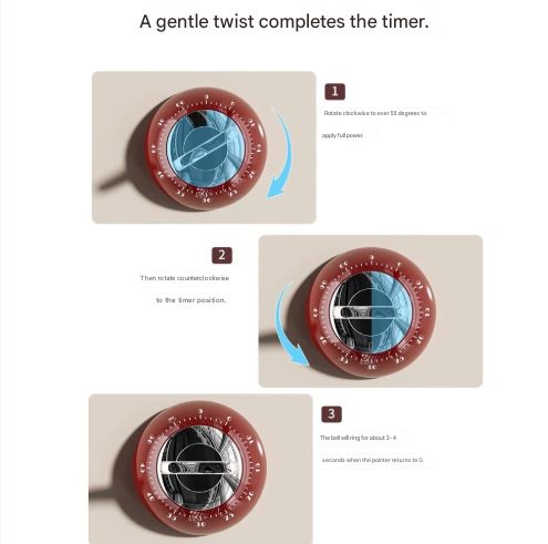 Red Magnetic Mechanical Kitchen Timer - 60-Minute Visual Countdown Clock for view 3