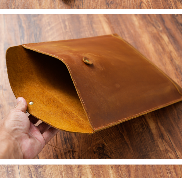 Brown Premium Genuine Top Grain Leather A4 Document Folder - Vintage view 3