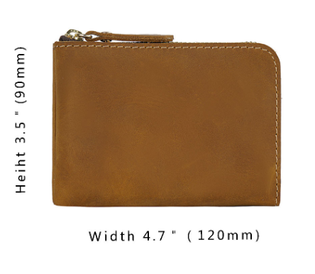 Green Handmade Crazy Horse Leather Wallet Minimalist L-Zip Card Holder Top view 3