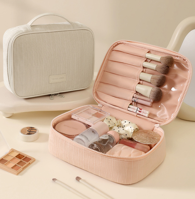 Beige Professional Large Capacity Travel Makeup Bag - Multifunctional Cosmetic view 3