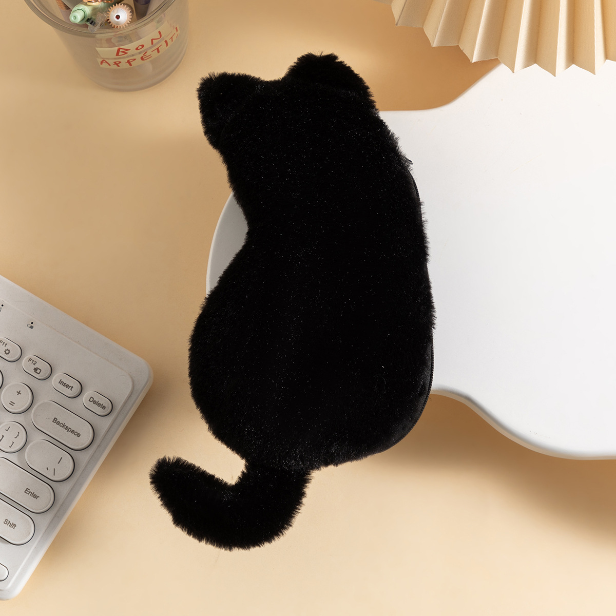 Black 3-Pack Adorable Plush Cat Pencil Case Set - Large Capacity Kawaii Kitty