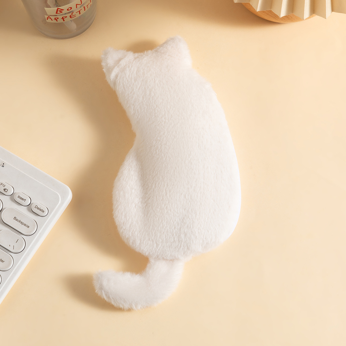 White 3-Pack Adorable Plush Cat Pencil Case Set - Large Capacity Kawaii Kitty