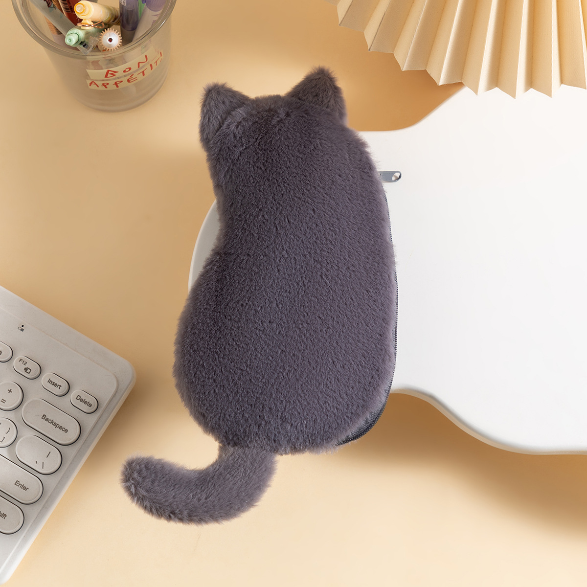 Grey 3-Pack Adorable Plush Cat Pencil Case Set - Large Capacity Kawaii Kitty