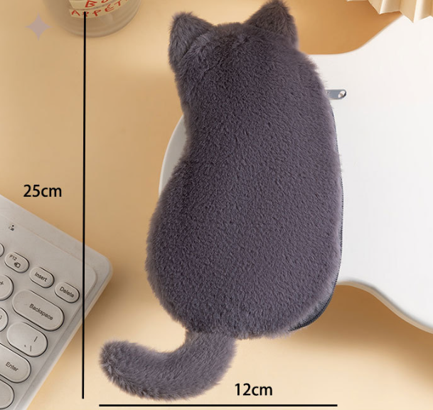 Grey 3-Pack Adorable Plush Cat Pencil Case Set - Large Capacity Kawaii Kitty view 2
