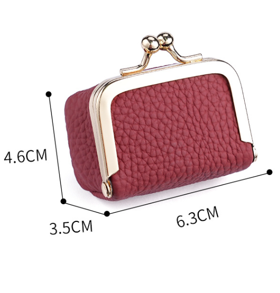 Wine Red Genuine Leather Mini Kiss-Lock Jewelry Pouch - Portable Travel view 2