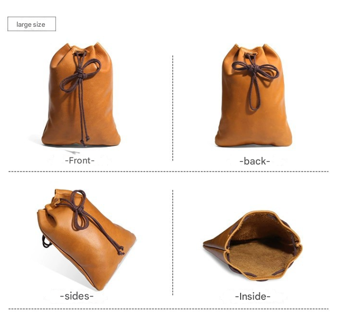 S Brown Handcrafted Genuine Leather Drawstring Pouch - Vintage Cowhide Coin view 4