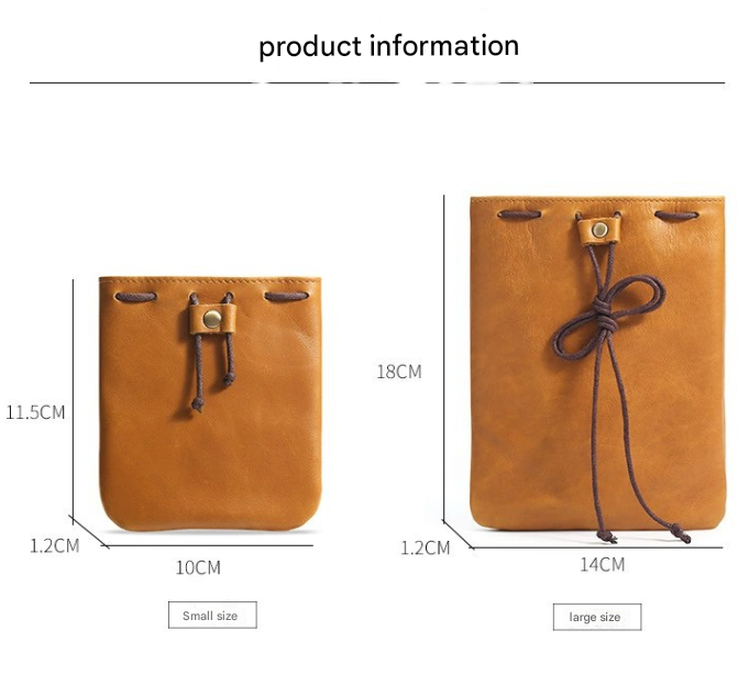 S Coffee Handcrafted Genuine Leather Drawstring Pouch - Vintage Cowhide Coin view 2