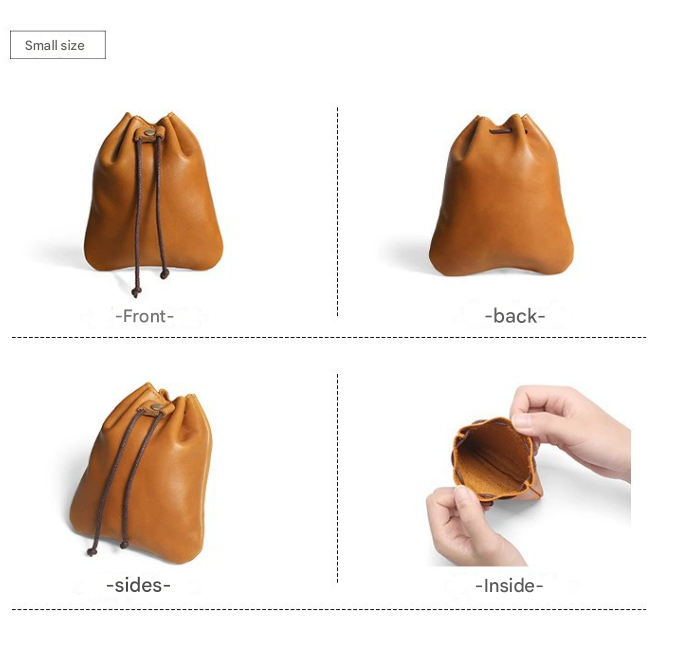 S Coffee Handcrafted Genuine Leather Drawstring Pouch - Vintage Cowhide Coin view 3