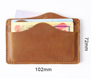 Blue Minimalist Slim Crazy Horse Leather Card Holder - Vintage Handcrafted Top view 2
