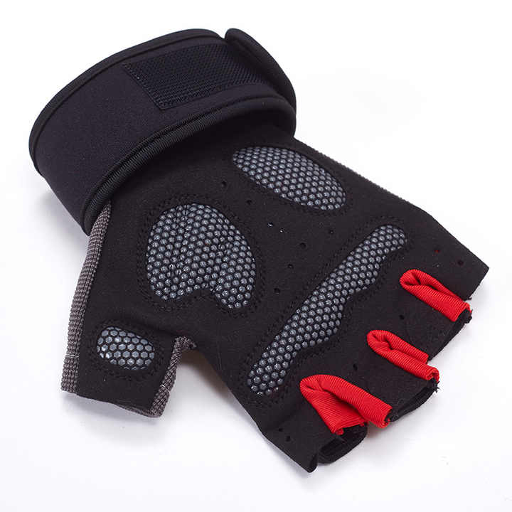 M Red Fingerless Workout Gloves with Wrist Support - Non-Slip view 2
