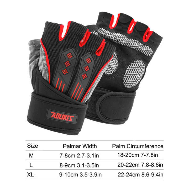 M Red Fingerless Workout Gloves with Wrist Support - Non-Slip view 3